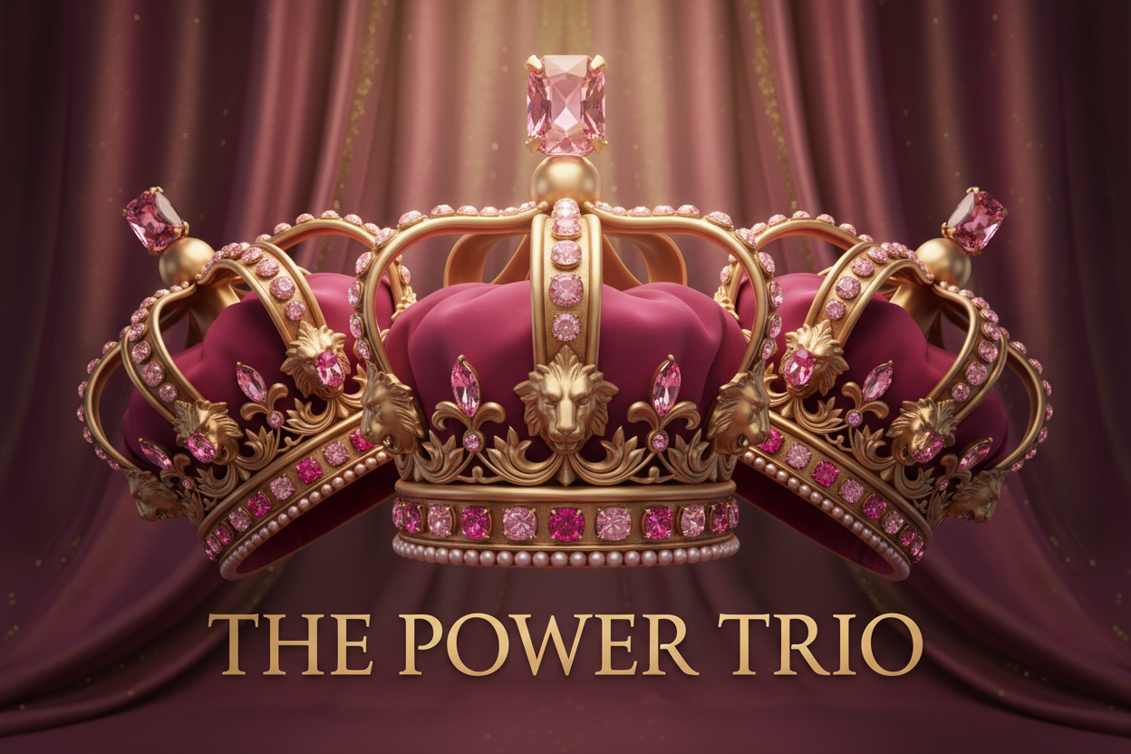Three crowns power Trio colors pink and gold